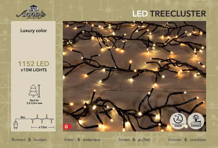 2,2-2,5M TREECLUSTER 15M/1152LED WARM WHITE / CLASSIC - 4MTR