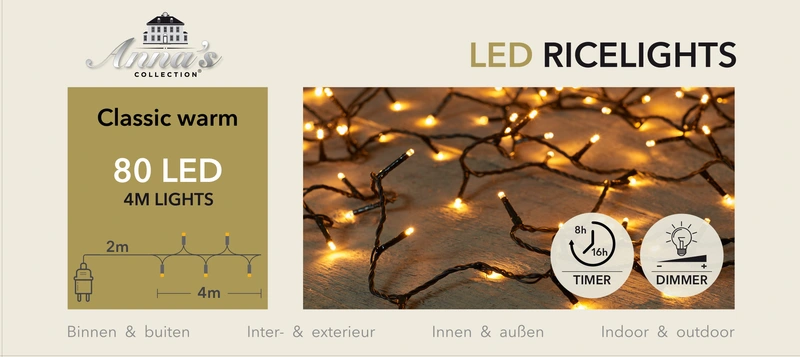 LED RICELIGHT 80L/4M  CLASSIC - 2MTR LEAD CABLE BLACK