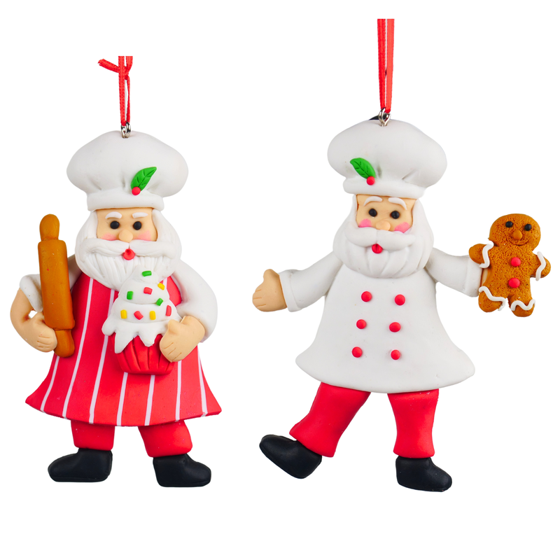 Orn.claydough santa als kok 12cm 2 stuks 