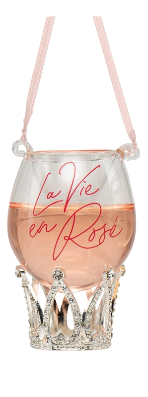 Orn.glas rose wijn La vie en rosé l7.5cm - afbeelding 1