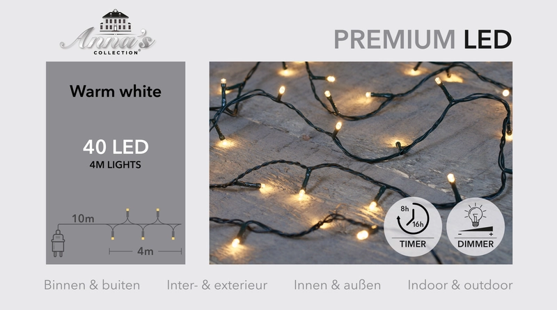 PREMIUM LED 40L/4M LED WARM WHITE - 10M LEADCABLE BLACK